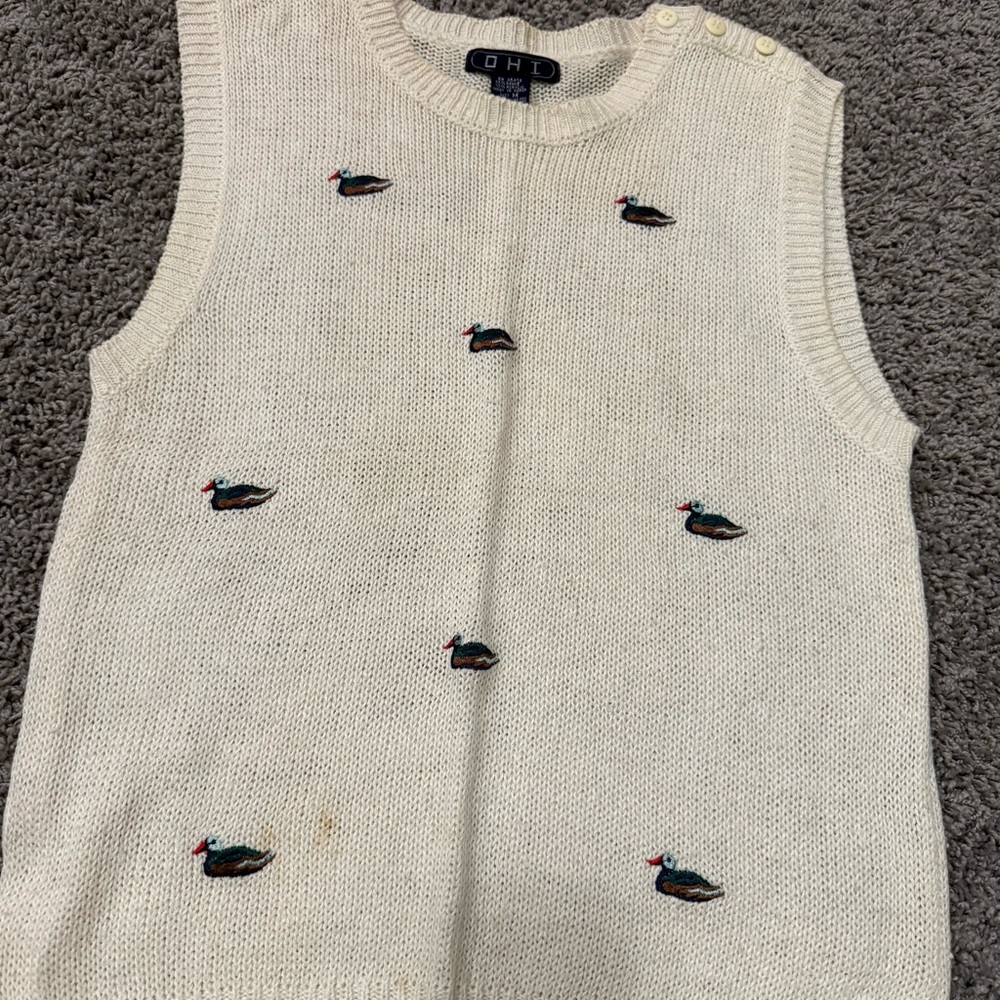 DHI Ivory Knit Sweater Vest with Mallard Duck Motif